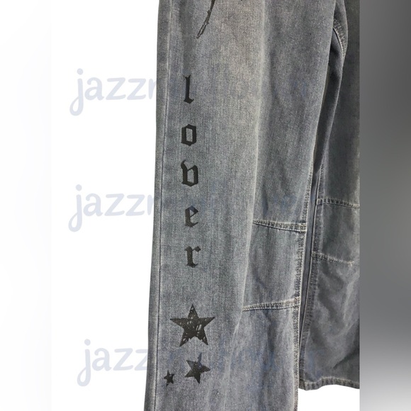 Playboy blue sinner lover‎ butterfly rose playboy bunny embroidered jeans size 7 - Picture 16 of 17